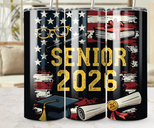 Senior 2026 Tumbler Wrap Graduation PNG Tapered Straight Digital Download American Flag Class of 26