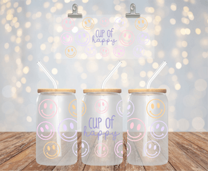 Cup Of Happy UV DTF Glass Cup Decal - 16oz Libbey Wrap