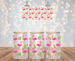 Flamingo 16OZ UV DTF LIBBEY GLASS CUP WRAP