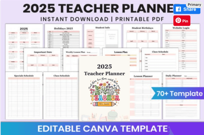 2025-2026 Teacher Planner for Canva Template 2025-2026 Dated Digital Teacher Planner Goodnotes Hyper