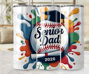 Senior Dad Tumbler Wraps, Graduation 2026 Tumbler PNG, Baseball Theme Digital Design, Senior Basebal