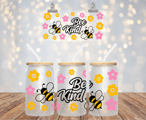 BE KIND 16OZ UV DTF LIBBEY GLASS CUP WRAP