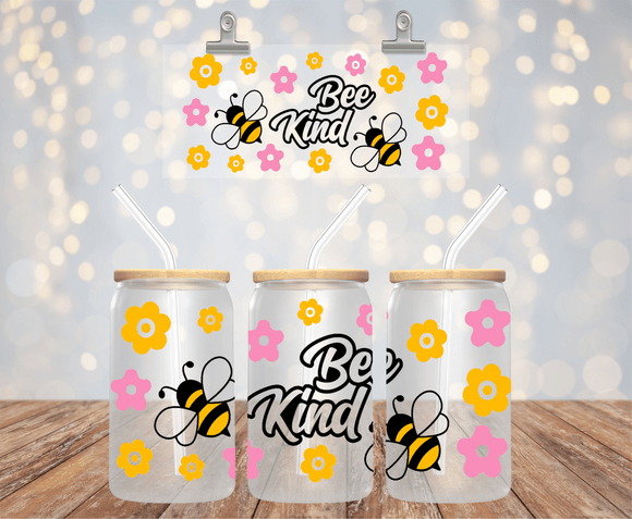BE KIND 16OZ UV DTF LIBBEY GLASS CUP WRAP