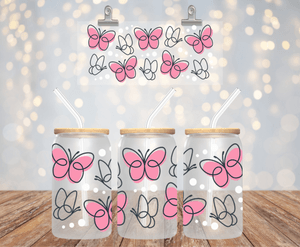 Butterflies 16OZ UV DTF LIBBEY GLASS CUP WRAP