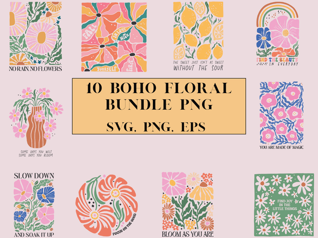 Boho Floral Quotes SVG png  Bundle Boho Floral png SVG PNG files sublimination bundle  craft graphic
