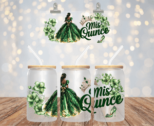 Green Quinceanera Party 16 oz UV DTF LIBBEY GLASS WRAP KIDS CUP UVDTF