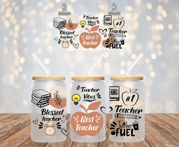 Teacher UVDTF cup wrap for 16oz libbey glass