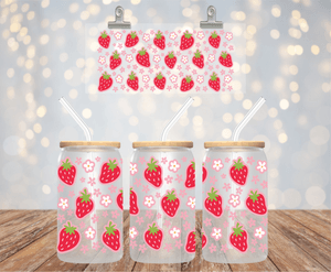 Strawberries 16OZ UV DTF LIBBEY GLASS CUP WRAP