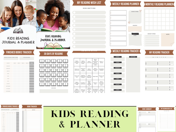 Canva Editable Kids Reading Journal &amp; Planner | Printable Reading Log | Book Tracker | Homeschool 