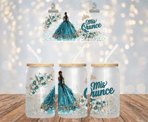 Blue Quinceanera Party 16 oz UV DTF LIBBEY GLASS WRAP KIDS CUP UVDTF