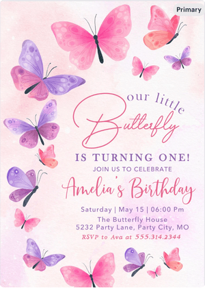 Pink Butterfly Birthday Invite Template 1st Birthday Invite Floral Butterfly Birthday Invitation 