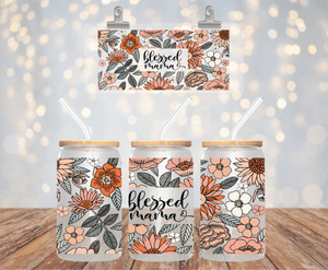 BLESSED MAMA UV DTF 16OZ GLASS CUP WRAP