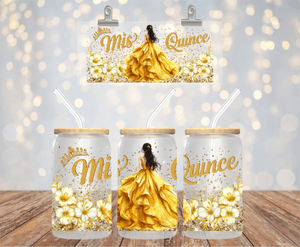 Yellow Quinceanera Party 16 oz UV DTF LIBBEY GLASS WRAP KIDS CUP UVDTF