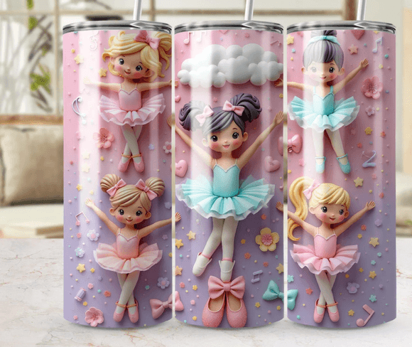 Cute Ballerina Tumbler Wrap Colorful Ballet Dancing Girls Digital Art Cute Ballerina Tumbler Wrap 