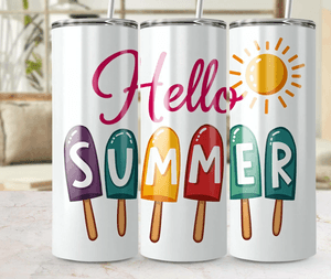 Hello Summer Popsicle Wrap, Skinny Tumbler Wrap PNG, Digital Design, 20oz Tumbler Wrap