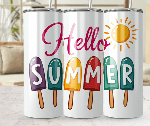 Hello Summer Popsicle Wrap, Skinny Tumbler Wrap PNG, Digital Design, 20oz Tumbler Wrap