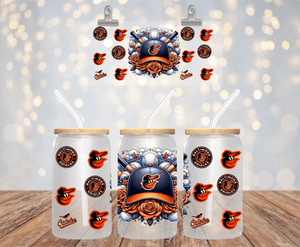 BASEBALL TEAM UV DTF LIBBEY 16oz GLASS CUP WRAP  BALTIMORE ORIOLES