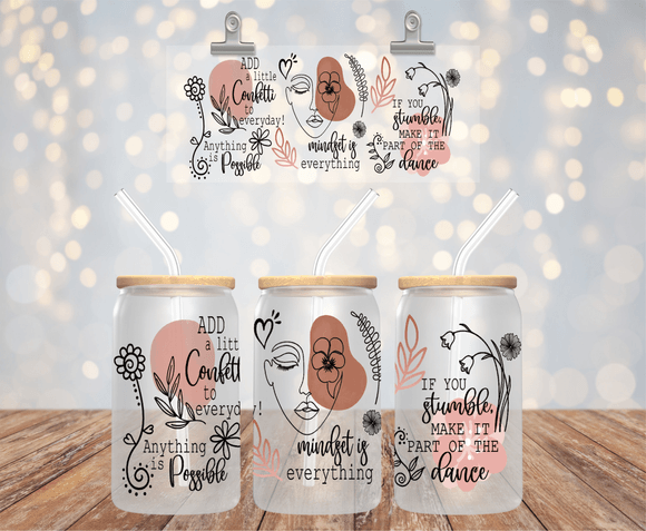 MINDSET IS EVERYTHING 16OZ UV DTF LIBBEY GLASS CUP WRAP