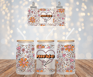 NURSE LIFE  UV DTF 16OZ GLASS CUP WRAP