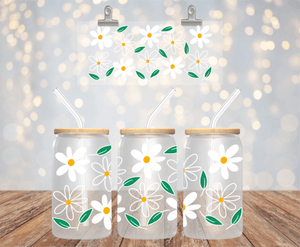 Daisy Wildflowers 16OZ UV DTF LIBBEY GLASS CUP WRAP