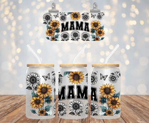 MAMA SUNFLOWER UV DTF 16OZ GLASS CUP WRAP