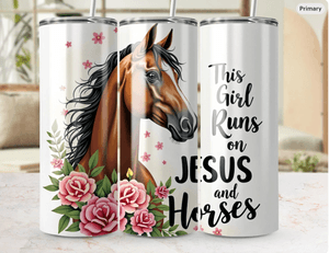 FREE Download of Horse Tumbler Wraps png , This Girl Runs on Jesus and Horses Wraps, Floral Horse 