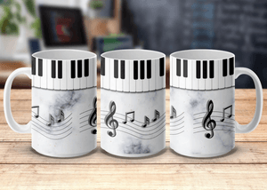 Piano Keyboard Music Notes Coffee Mug Wraps, Marble Design Mug Wraps, Digital Download 11oz and 15oz