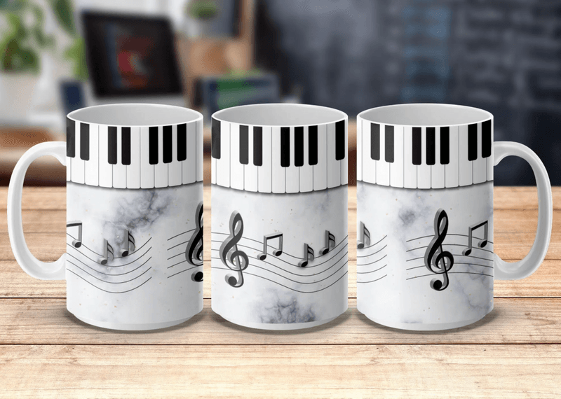 Piano Keyboard Music Notes Coffee Mug Wraps, Marble Design Mug Wraps, Digital Download 11oz and 15oz