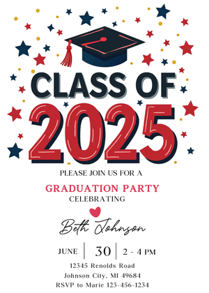 Editable Graduation Invitation Canva Template | Red and Black Digital Download | Class of 2025 Party