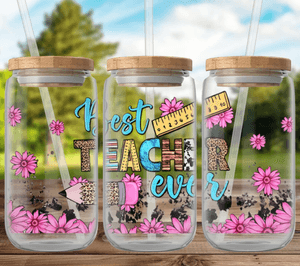 TEACHER RAINBOW UV DTF 16OZ GLASS CUP WRAP