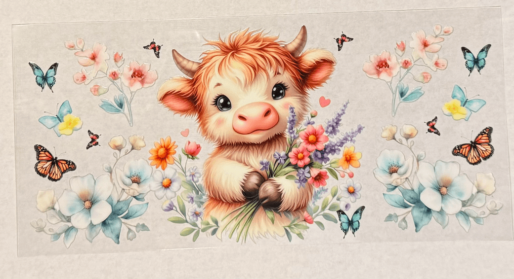 CUTE HIGHLAND COW 16OZ UV DTF LIBBEY GLASS CUP WRAP