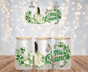Green Quinceanera Party 16 oz UV DTF LIBBEY GLASS WRAP KIDS CUP UVDTF