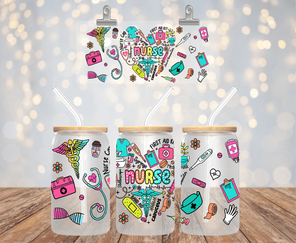 Nurse UVDTF cup wrap for 16oz libbey glass