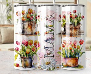Floral Watercolor Skinny Tumbler Wraps, 20oz Tumbler PNG, Tapered and Straight Digital Wraps, Mother
