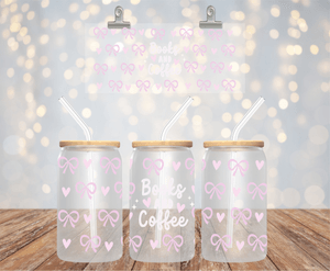 Books &amp; Coffee UV DTF Glass Cup Decal - 16oz Libbey Wrap
