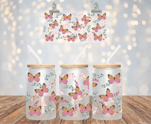 Butterflies 16OZ UV DTF LIBBEY GLASS CUP WRAP