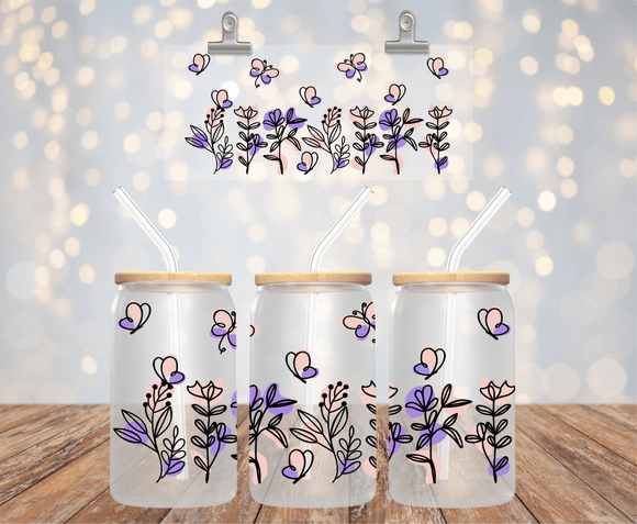 FLORAL UV DTF Glass Cup Decal - 16oz Libbey Wrap