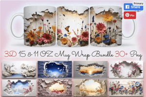 3D Landscape Mug Wrap Sublimation Bundle 3D Mega Bundle Beach Designs Mug Wraps Beach Landscape Crac