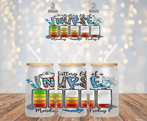 NURSE LIFE ENERGY UV DTF 16OZ GLASS CUP WRAP