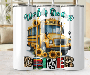 Worlds Greatest School Bus Driver Tumbler Wrap PNG, 20oz Skinny Tumbler, Digital Download, Straight 