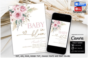 Baby in Bloom Baby Shower Invitation DIGITAL Baby Shower Invite Baby in Bloom Electronic Girl Baby S