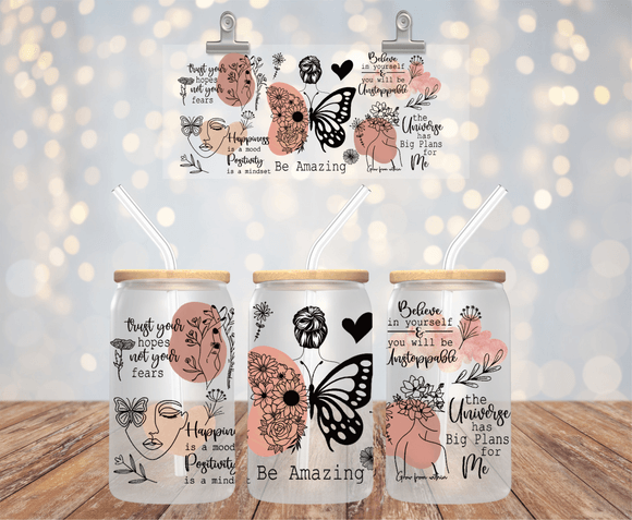 BE AMAZING 16OZ UV DTF LIBBEY GLASS CUP WRAP