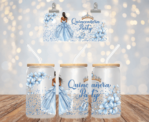 Blue Quinceanera Party 16 oz UV DTF LIBBEY GLASS WRAP KIDS CUP UVDTF