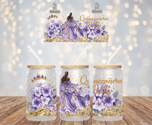 Purple Quinceanera Party 16 oz UV DTF LIBBEY GLASS WRAP KIDS CUP UVDTF