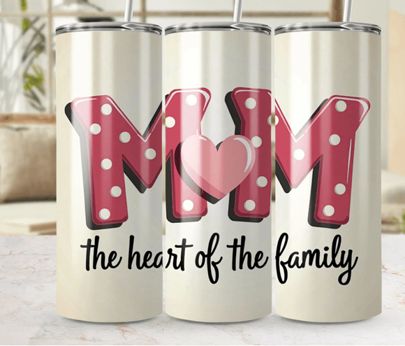 MOM The Heart of the Family Digital Tumbler Wrap, 20oz Skinny Tumbler PNG, Straight and Tapered Wrap