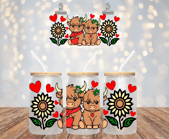 CUTE HIGHLAND COWS 16OZ UV DTF LIBBEY GLASS CUP WRAP