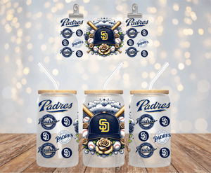 BASEBALL TEAM UV DTF LIBBEY 16oz GLASS CUP WRAP SAN DIEGO PADRES