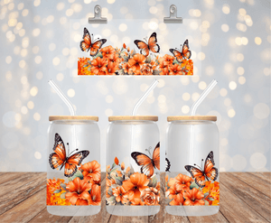 Butterflies and Flowers 16OZ UV DTF LIBBEY GLASS CUP WRAP