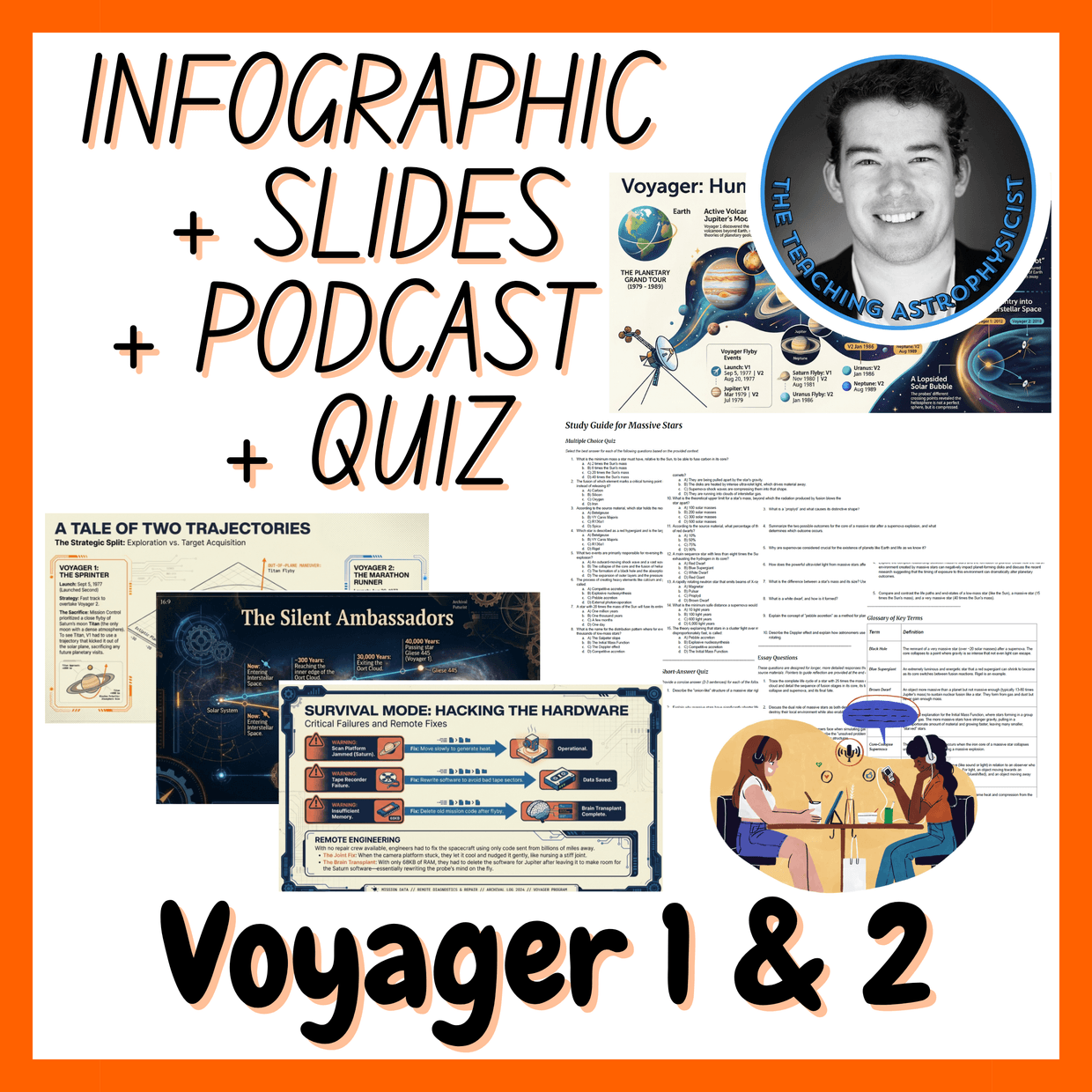 Voyager 1 & 2 | Infographics + Slides + Podcast + Quiz | Space Science Set