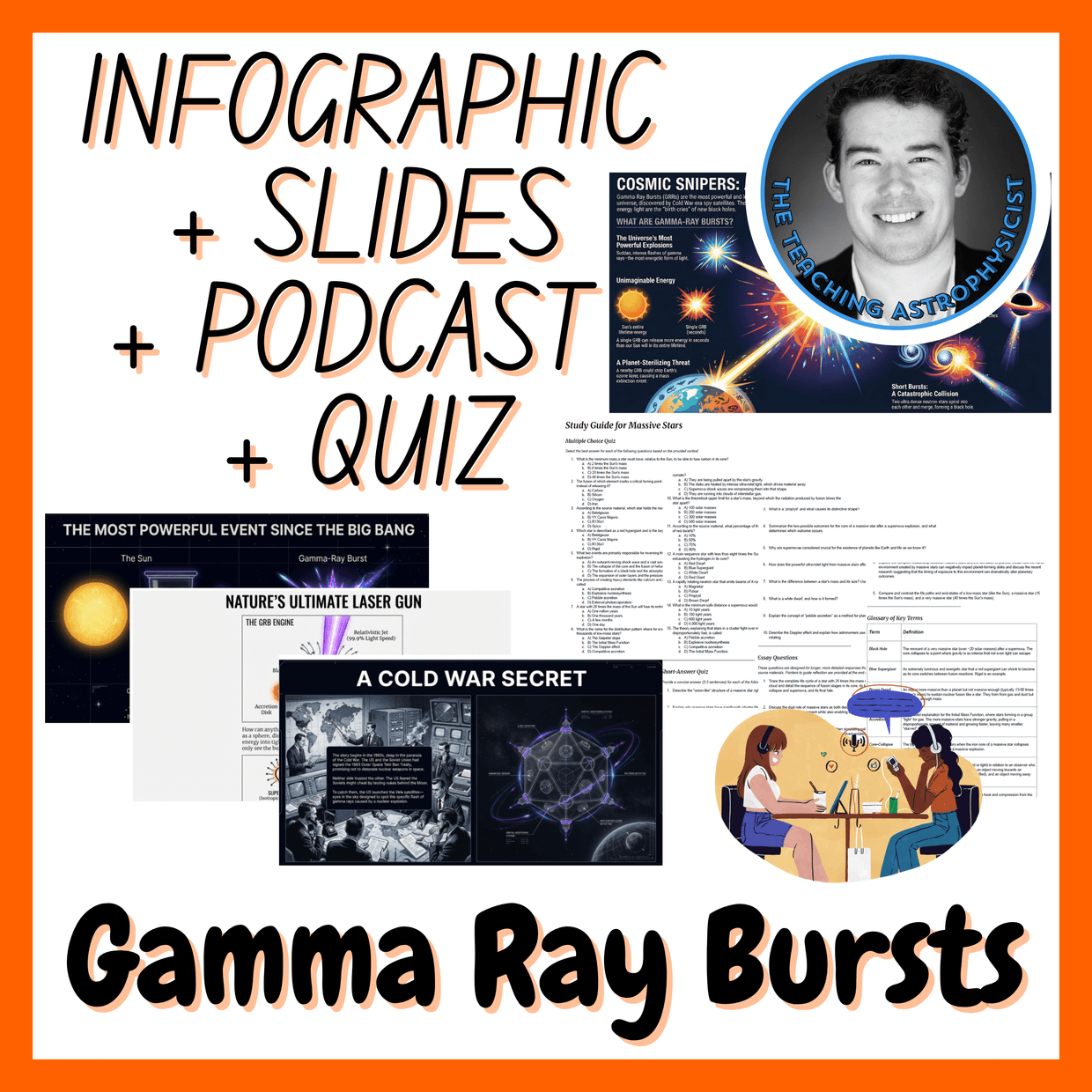 Gamma Ray Bursts | Infographics + Slides + Podcast + Quiz Space Science Set